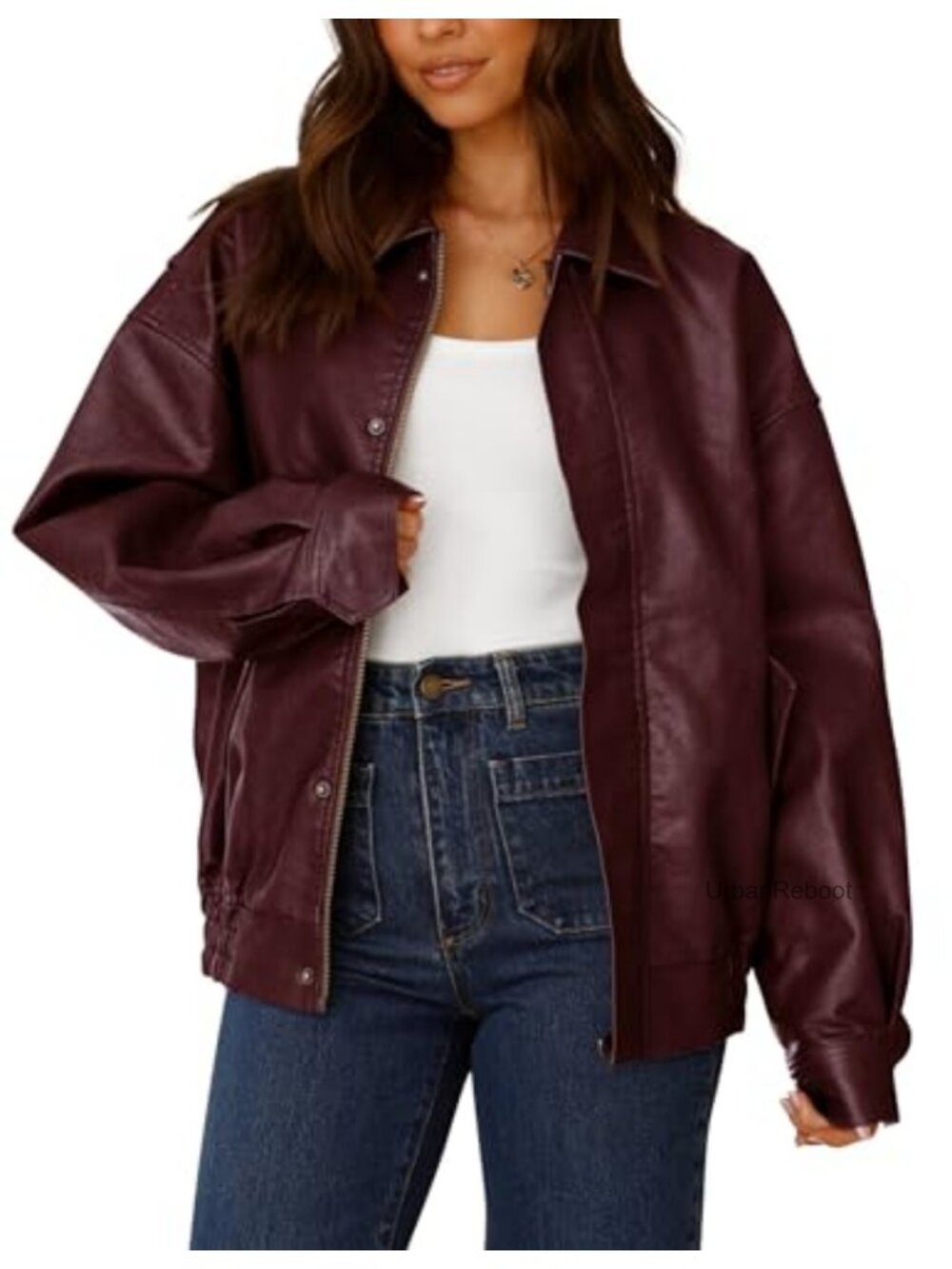 Faux Leather Motorcycle Jacket Oversized Zip Up Winter Coat